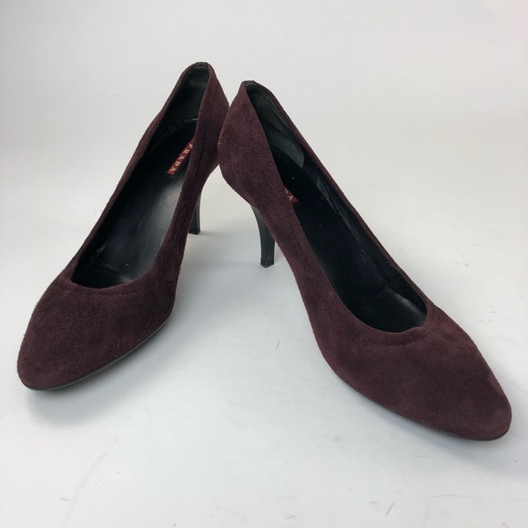 Prada Pumps Burgundy Suede Medium Heel 10.5 - 10 - Picture 2 of 8